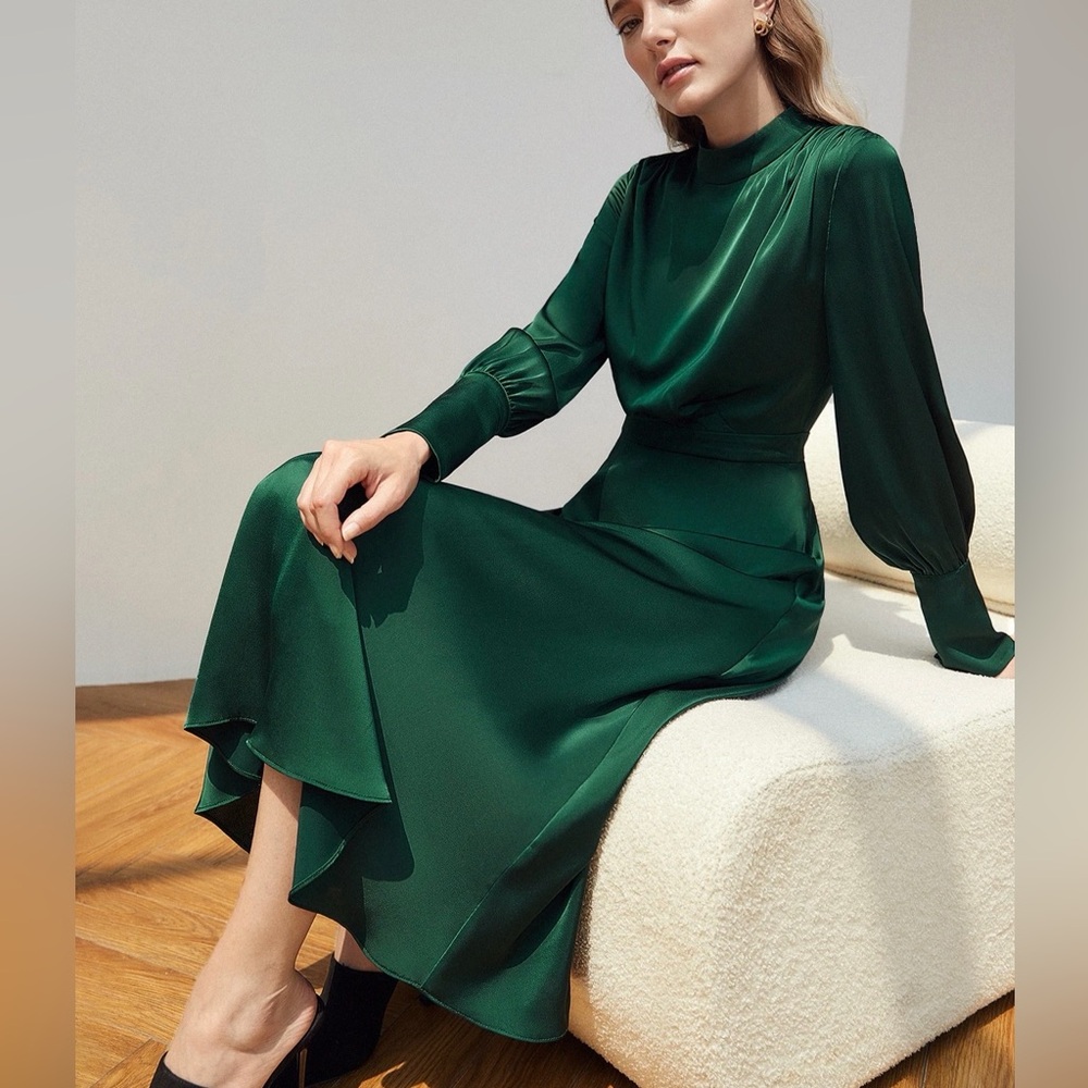 MOTF Elegant Green Long Sleeve Dress